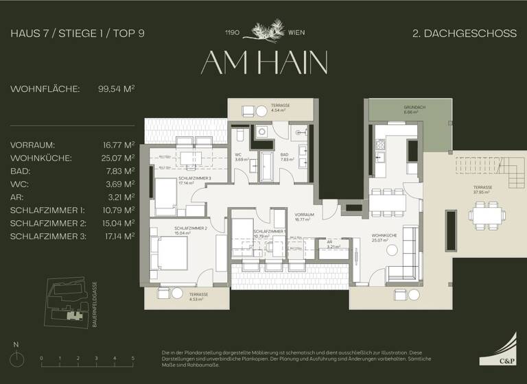 Wohnung zum Kauf - Erstbezug 1.250.000 € 4 Zimmer 99,5 m² 4. Geschoss Bauernfeldgasse Wien, Döbling / Wien 19., Döbling 1190