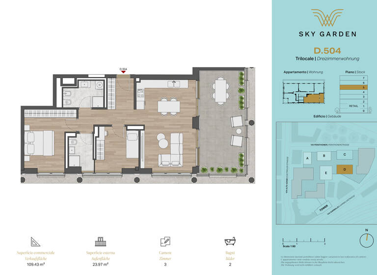 Wohnung zum Kauf 3 Zimmer 70 m² 5. Geschoss Bahnhofsallee 5 Bozen 39100