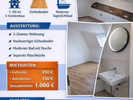 Wohnung zur Miete 850 € 3 Zimmer 65 m² frei ab 01.05.2026 Menzingen Kraichtal 76703