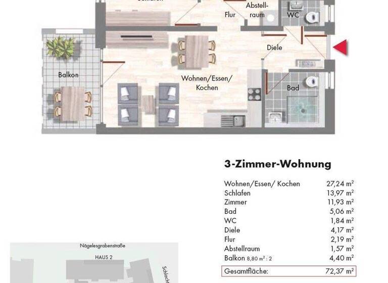 Wohnung zur Miete 935 € 3,5 Zimmer 72 m² 1. Geschoss frei ab 01.05.2026 Rottweil 78628