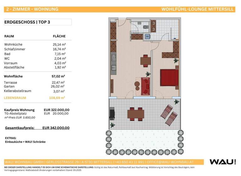 Wohnung zum Kauf provisionsfrei 342.000 € 2 Zimmer 57 m² EG Mittersill 5730