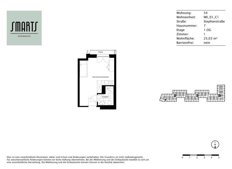 Wohnung zur Miete 545 € 1 Zimmer 25 m²<br/>Wohnfläche 1.<br/>Geschoss ab sofort<br/>Verfügbarkeit Stephanstraße 7 St Peter Nürnberg 90478
