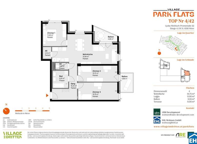 Wohnung zum Kauf - Erstbezug 848.000 € 4 Zimmer 91,8 m² 9. Geschoss Ljuba-Welitsch-Promenade 22 Wien 1030