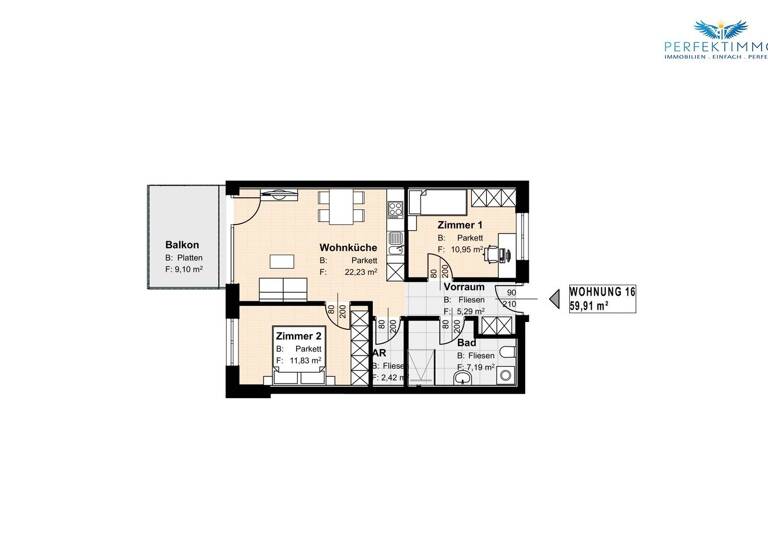 Wohnung zum Kauf 350.000 € 3 Zimmer 59,9 m² 2. Geschoss Haiming 6425