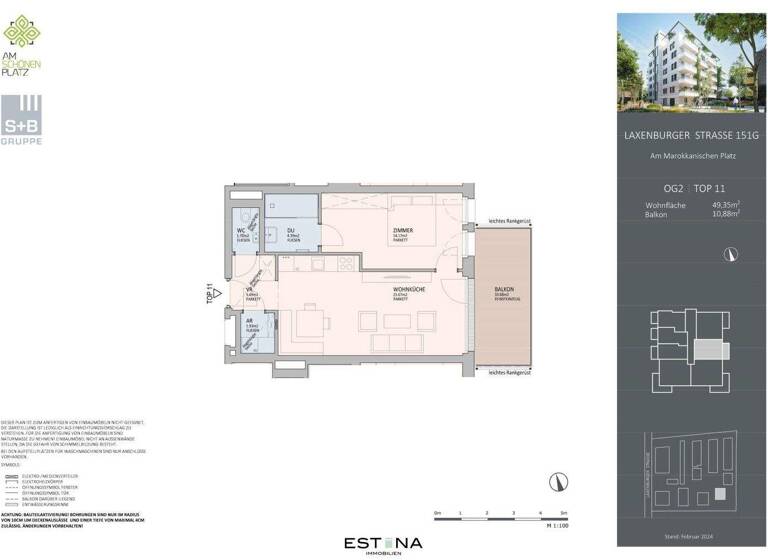 Wohnung zum Kauf - Erstbezug 440.000 € 2 Zimmer 49,3 m² 2. Geschoss Am marokkanischen Platz / Laxenburger Straße Wien 1100
