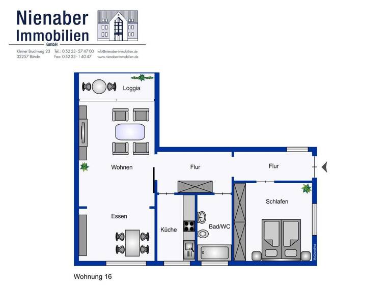 Wohnung zur Miete 700 € 2 Zimmer 70 m² 1. Geschoss frei ab sofort Teichstraße 23 Bünde 32257