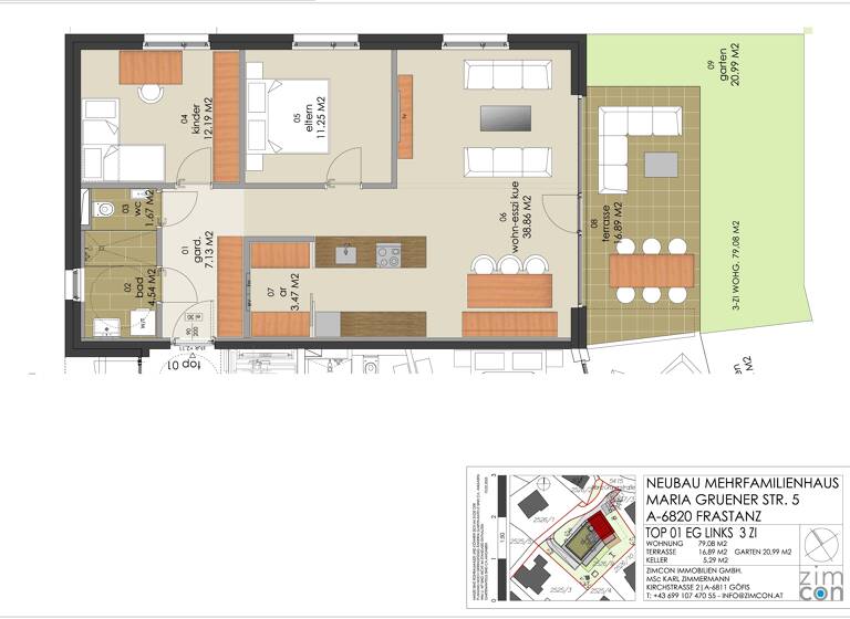 Terrassenwohnung zum Kauf - Erstbezug provisionsfrei als Kapitalanlage geeignet 597.400 € 3 Zimmer 79 m² Maria Grüner Straße 6 Frastanz 6820