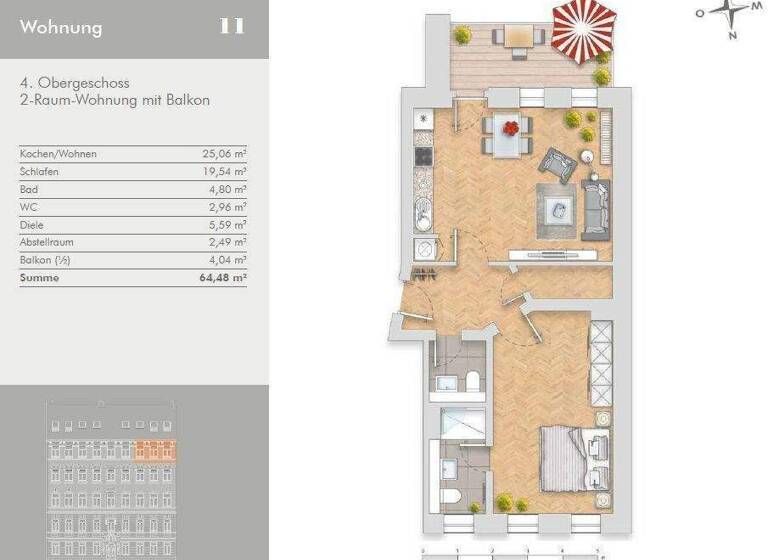 Wohnung zur Miete 677 € 2 Zimmer 64,5 m² frei ab 01.04.2026 Mariannenstraße 114 Volkmarsdorf Leipzig 04315
