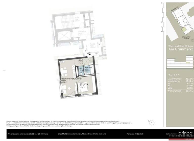 Wohnung zum Kauf - Erstbezug 357.043 € 2,5 Zimmer 48,7 m² 3. Geschoss Kaarstraße 11 und 13 Urfahr Linz 4040
