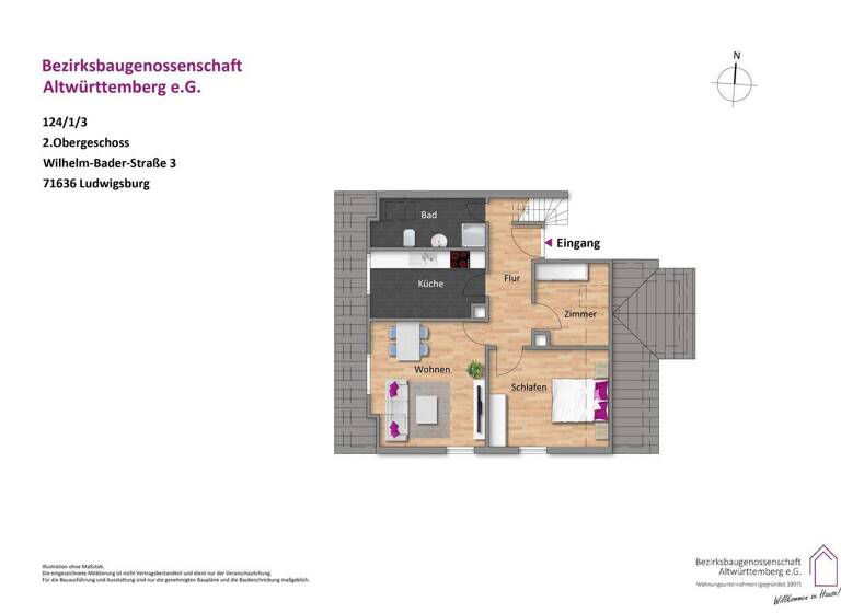 Wohnung zur Miete 610 € 2,5 Zimmer 56,4 m² 3. Geschoss frei ab 16.03.2026 Wilhelm-Bader-Straße 2,5 West Ludwigsburg 71636