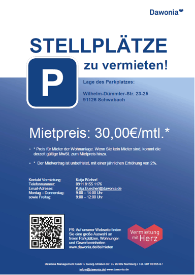 Außenstellplatz zur Miete 30 € Wilhelm-Dümmler-Str. 23/25 Eichwasen Schwabach 91126