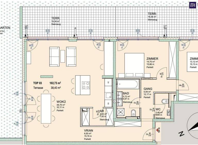 WG-Zimmer zum Kauf - Erstbezug 629.000 € 3 Zimmer 102,7 m² EG Platzergasse Wien 1210
