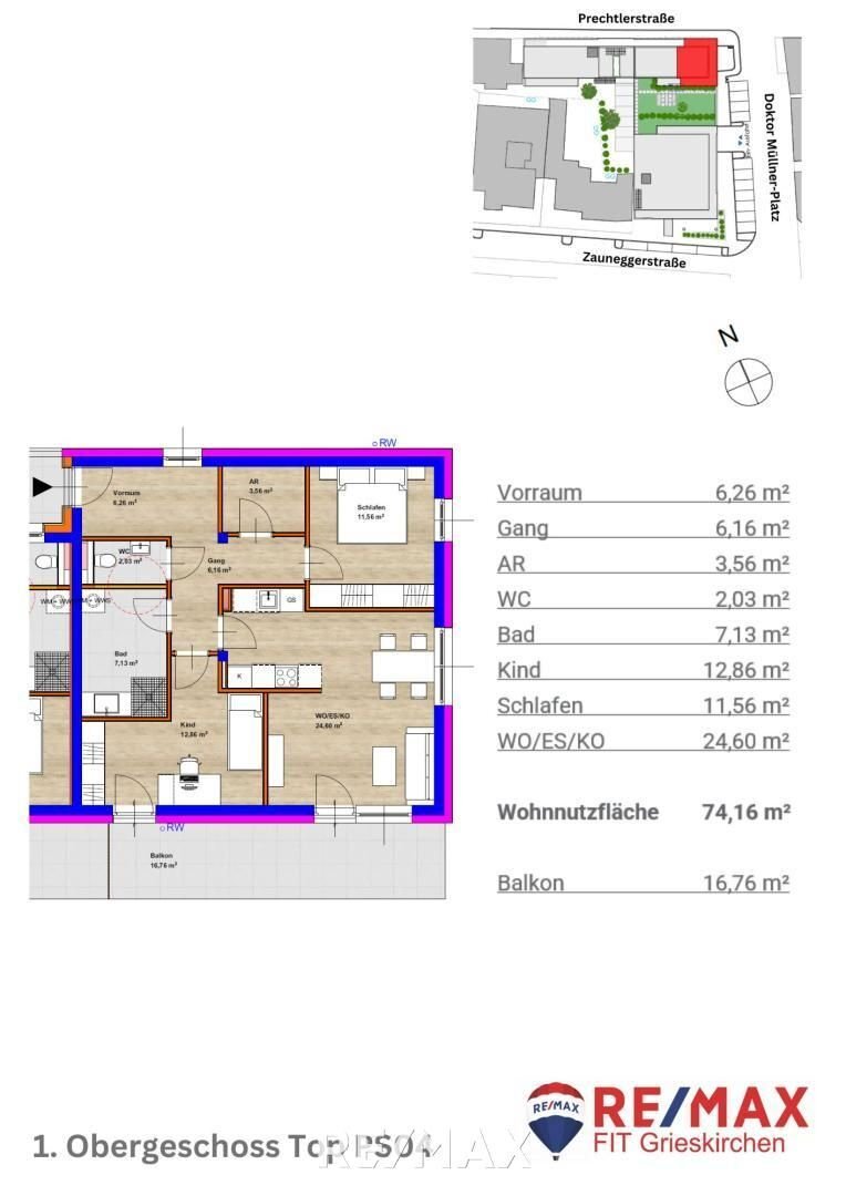 Wohnung zum Kauf 343.854 € 3 Zimmer 74,2 m²<br/>Wohnfläche 1.<br/>Geschoss Grieskirchen 4710