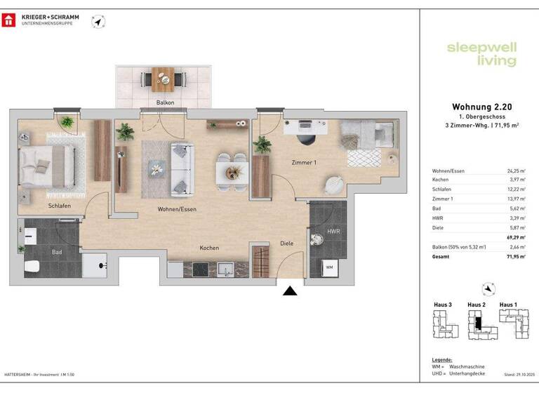 Wohnung zum Kauf - Neubau provisionsfrei 479.600 € 3 Zimmer 72 m² 1. Geschoss Schulstraße 29-31 Hattersheim 65795