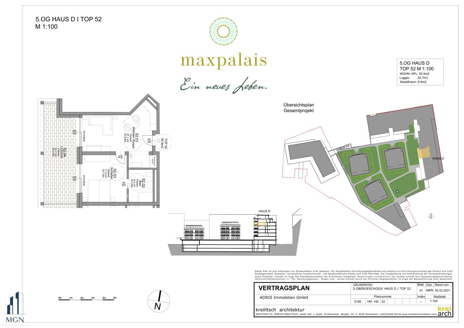 Penthouse zum Kauf 317.300 € 2 Zimmer 50,9 m²<br/>Wohnfläche 5.<br/>Geschoss ab sofort<br/>Verfügbarkeit Kaigasse Innere Stadt Villach 9500