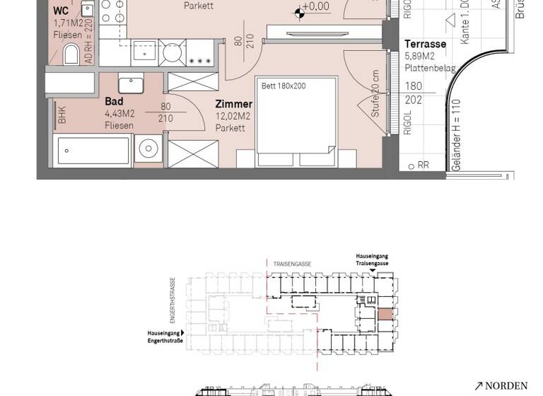 Wohnung zum Kauf - Erstbezug 322.300 € 3 Zimmer 39,3 m² 6. Geschoss frei ab 30.06.2028 Traisengasse 20-22 Wien 1200