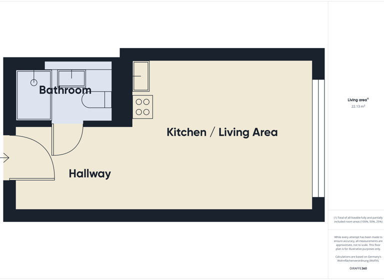 Studio zur Miete 753 € 1 Zimmer 21,6 m² 1. Geschoss frei ab 01.03.2026 Altenhöferallee 30 Kalbach-Riedberg Frankfurt am Main 60438