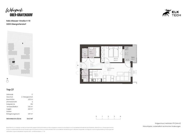 Wohnung zur Miete - Erstbezug 603 € 2 Zimmer 54,1 m² 2. Geschoss Ober-Grafendorf 3200