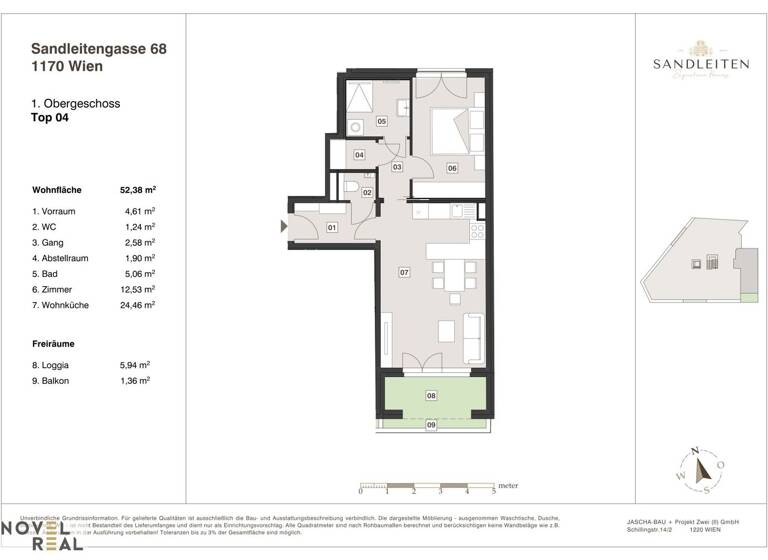 Terrassenwohnung zum Kauf - Erstbezug 439.000 € 2 Zimmer 58,3 m² 1. Geschoss Wien 1170