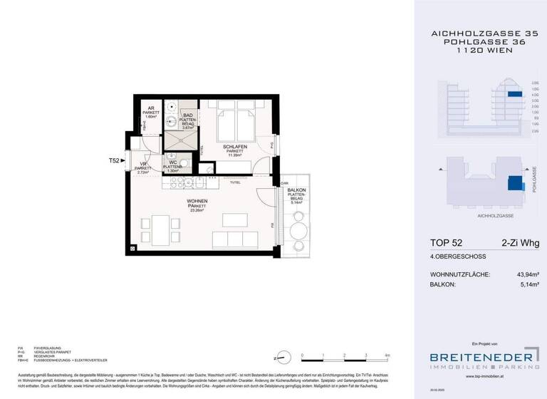 Wohnung zum Kauf - Erstbezug 318.000 € 2 Zimmer 43,9 m² 4. Geschoss Aichholzgasse Wien 1120