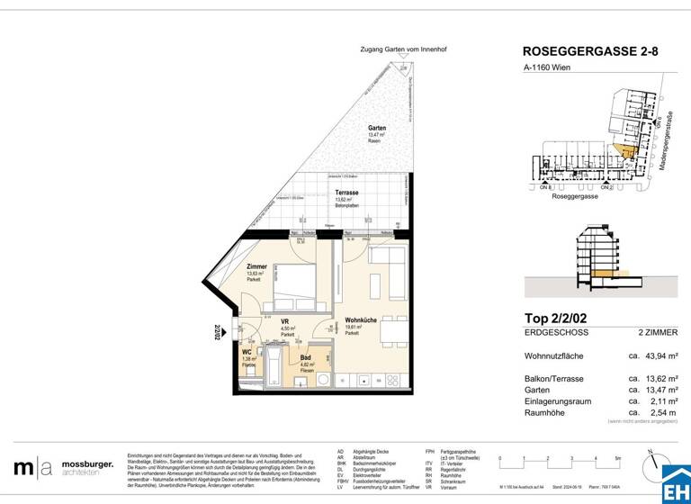 Wohnung zum Kauf - Erstbezug 248.300 € 2 Zimmer 43,9 m² EG Roseggergasse Wien 1160