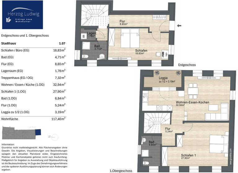 Stadthaus zum Kauf provisionsfrei 929.900 € 3,5 Zimmer 117,4 m² 30 m² Grundstück Haager Straße 11 Altenerding Erding 85435