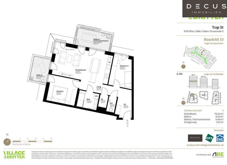 Wohnung zum Kauf - Erstbezug 639.000 € 3 Zimmer 73,2 m² 5. Geschoss Wien 1030