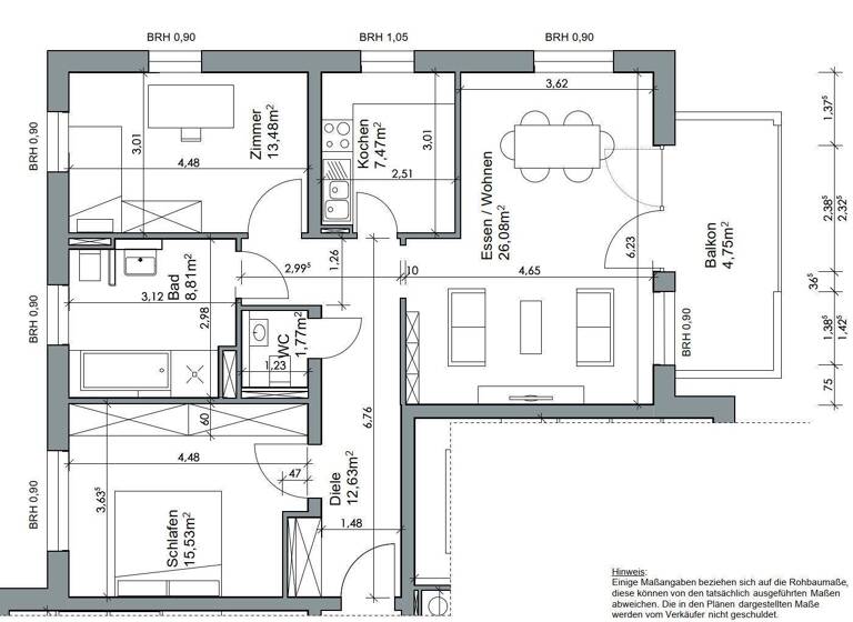 Wohnung zur Miete 1.480 € 3 Zimmer 90,4 m² 1. Geschoss frei ab 01.03.2026 Griesheim Frankfurt 65933