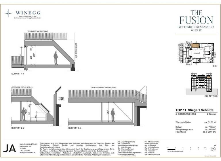 Wohnung zum Kauf - Erstbezug 602.200 € 2 Zimmer 53,6 m² 7. Geschoss Kettenbrückengasse 22 Wien 1040