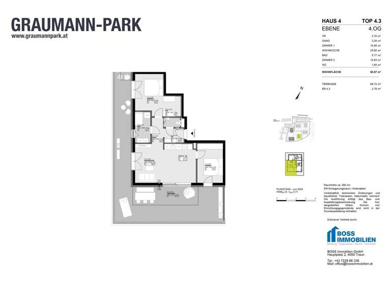 Wohnung zum Kauf - Erstbezug 428.500 € 3 Zimmer 65,6 m² 4. Geschoss Graumannpark 4 Traun 4050