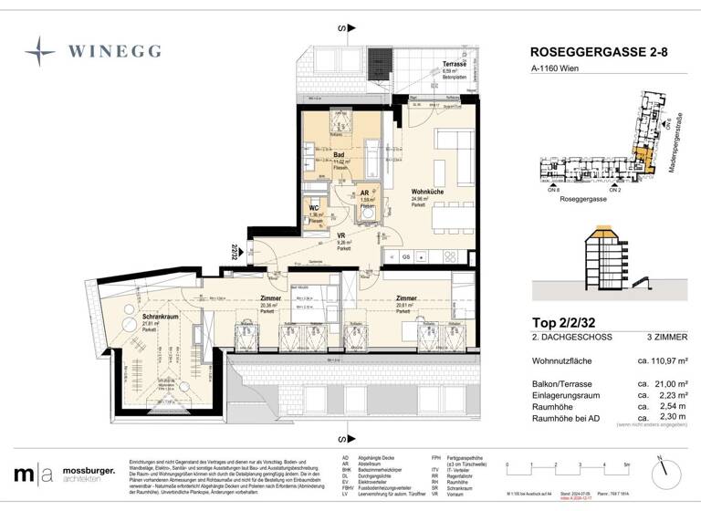 Wohnung zum Kauf - Erstbezug 810.000 € 3 Zimmer 112,2 m² 7. Geschoss Roseggergasse 2-8 Wien 1160