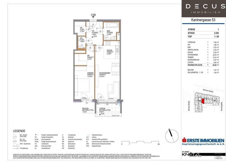 Wohnung zur Miete 810 € 2 Zimmer 2. Geschoss Wien 1210