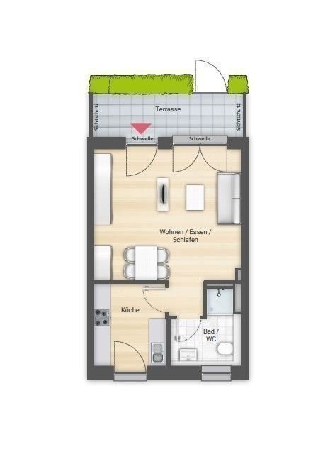 Terrassenwohnung zur Miete 699 € 1,5 Zimmer 42 m²<br/>Wohnfläche EG<br/>Geschoss Am historischen Lokschuppen 12 Stadtpark / Stadtgrenze 20 Fürth 90762