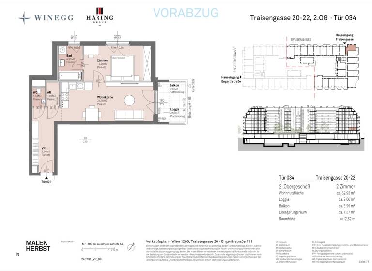 Wohnung zum Kauf - Erstbezug 331.200 € 2 Zimmer 52,9 m² 2. Geschoss Traisengasse 20-22 Wien 1200