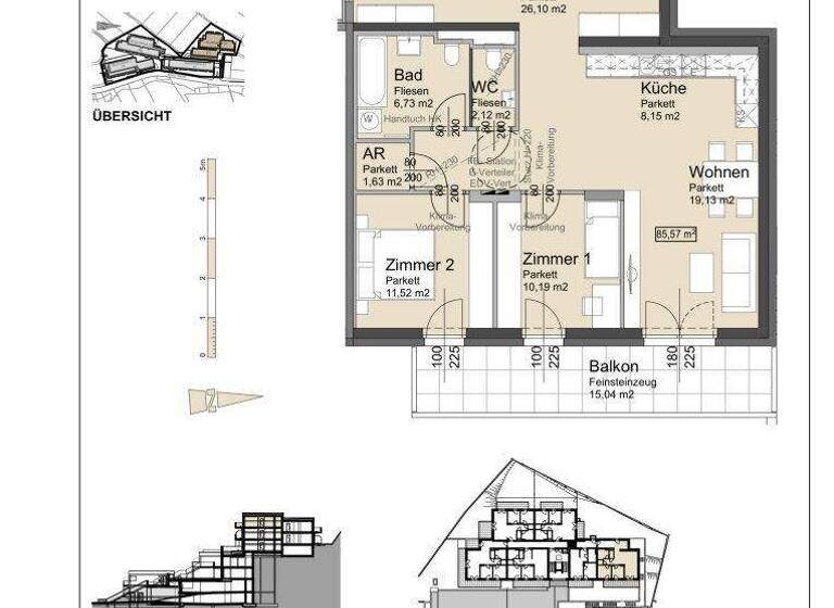 Wohnung zum Kauf - Erstbezug provisionsfrei 518.700 € 3 Zimmer 85,6 m² 4. Geschoss Bründlgraben 47A Krems an der Donau 3500