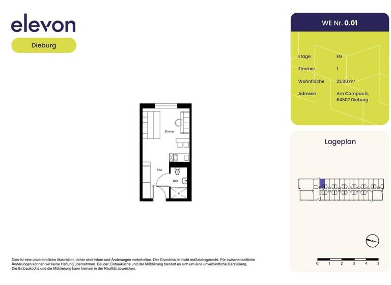 Studio zur Miete 395 € 1 Zimmer 22 m² EG Am Campus 5 Dieburg 64807
