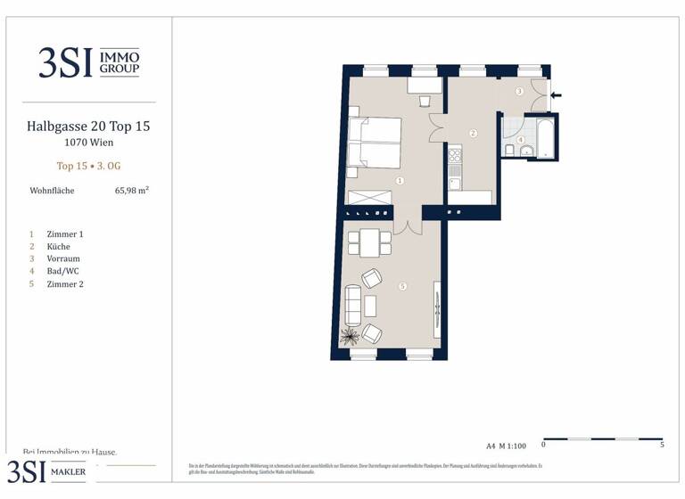 Wohnung zum Kauf 475.000 € 2 Zimmer 65 m² 3. Geschoss Halbgasse 20 Wien 1070