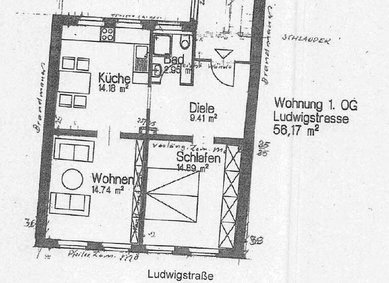 Wohnung zur Miete 765 € 2 Zimmer 61,2 m² 1. Geschoss frei ab 01.03.2026 Ludwigstr.48 Lorenz Nürnberg 90402