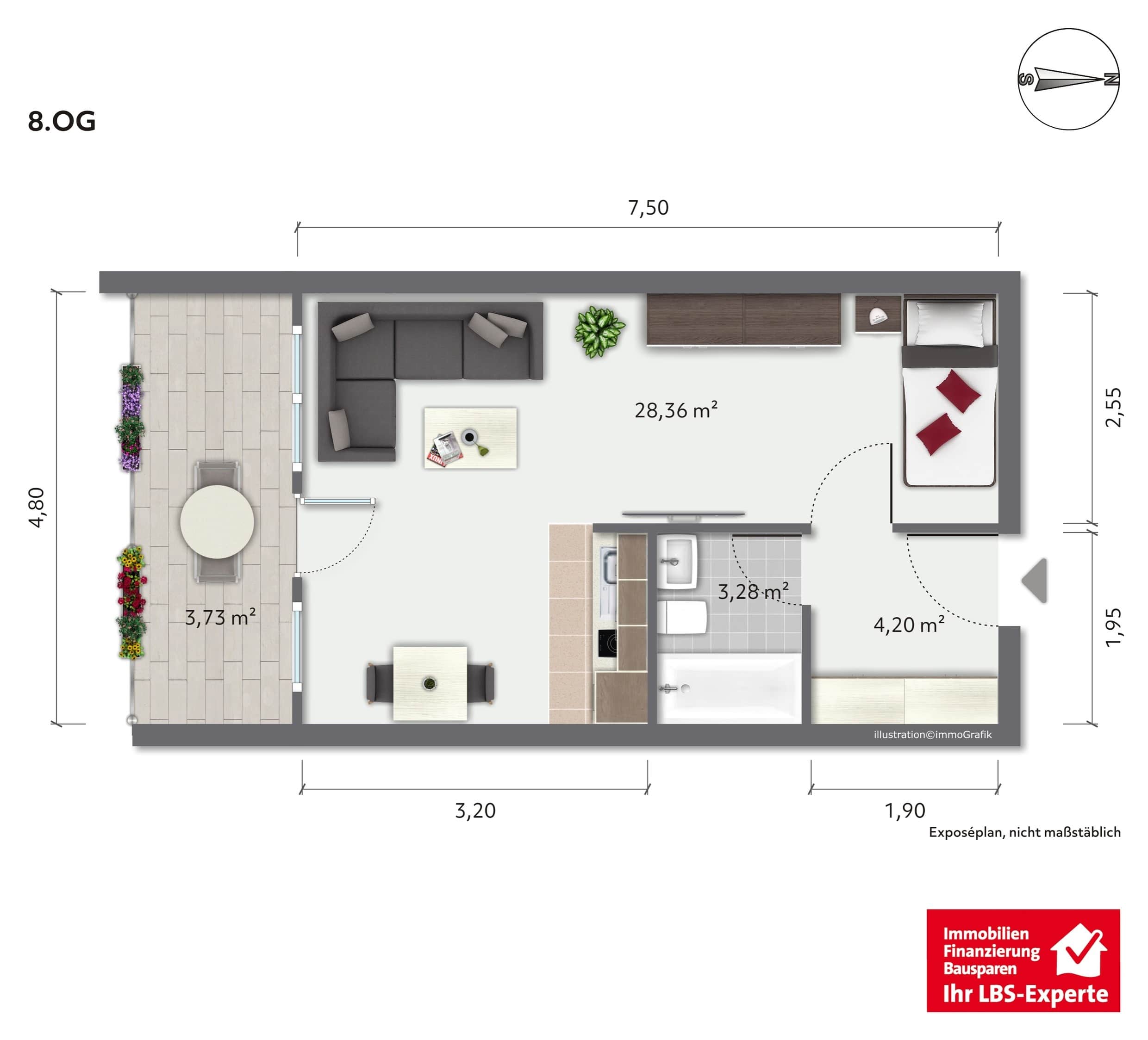 Wohnung zum Kauf 209.000 € 1 Zimmer 40 m²<br/>Wohnfläche 8.<br/>Geschoss Unterhaching 82008