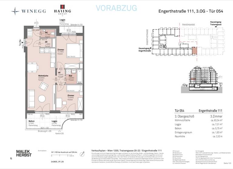 Wohnung zum Kauf - Erstbezug 448.400 € 3 Zimmer 63,3 m² 3. Geschoss Traisengasse 20-22 Wien 1200
