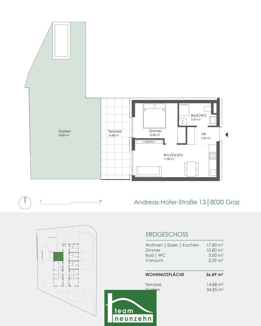 Wohnung zum Kauf 206.266 € 2 Zimmer 36,1 m²<br/>Wohnfläche EG<br/>Geschoss Andreas-Hofer-Straße 13 Eggenberg Graz 8020