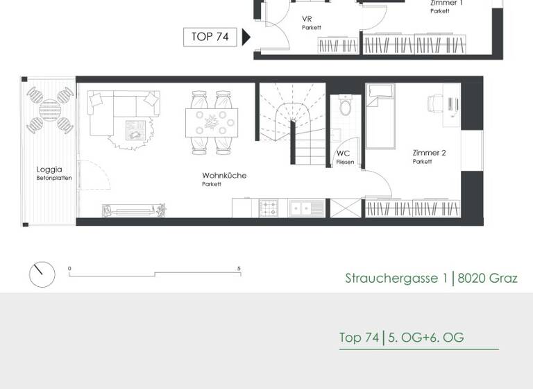 Wohnung zur Miete 952 € 3 Zimmer 76,7 m² 5. Geschoss Strauchergasse 1 Lend Graz 8020