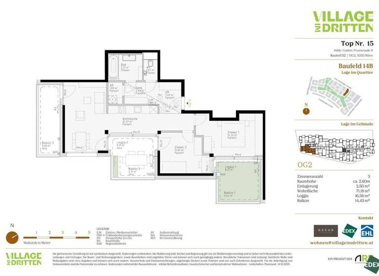 Wohnung zum Kauf - Erstbezug 539.000 € 3 Zimmer 71,2 m² 2. Geschoss Hilde-Güden-Promenade 9 Wien 1030