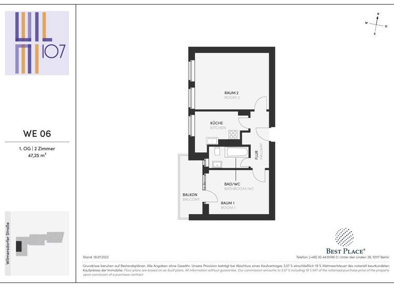 Wohnung zum Kauf 228.000 € 2 Zimmer 47,3 m²<br/>Wohnfläche 1.<br/>Geschoss Wilmersdorfer Straße 107a Charlottenburg Berlin 10629