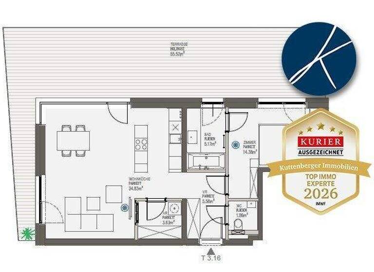 Terrassenwohnung zum Kauf - Erstbezug provisionsfrei 379.000 € 2 Zimmer 65,5 m² Oggau am Neusiedler See 7063