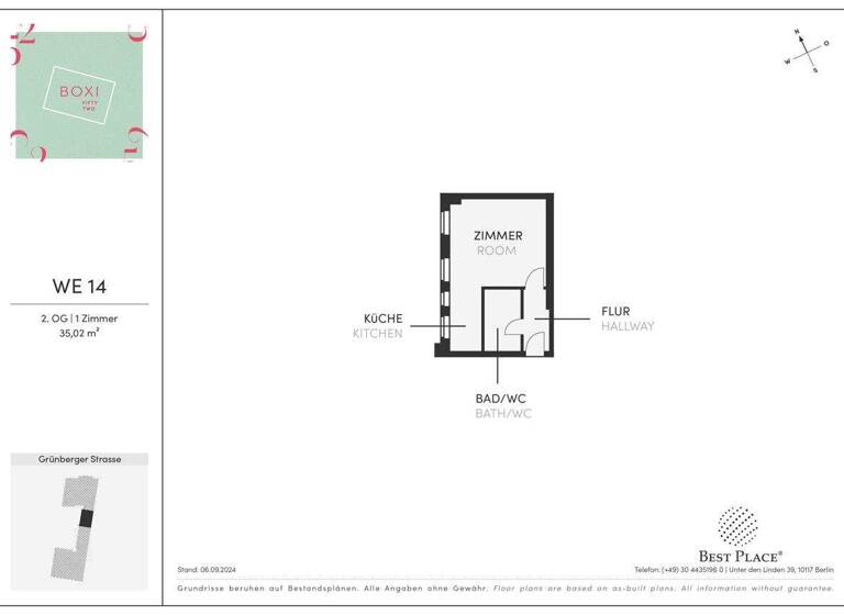 Studio zum Kauf provisionsfrei 239.000 € 1 Zimmer 35,1 m² 2. Geschoss Grünberger Straße 52 Friedrichshain Berlin 10245