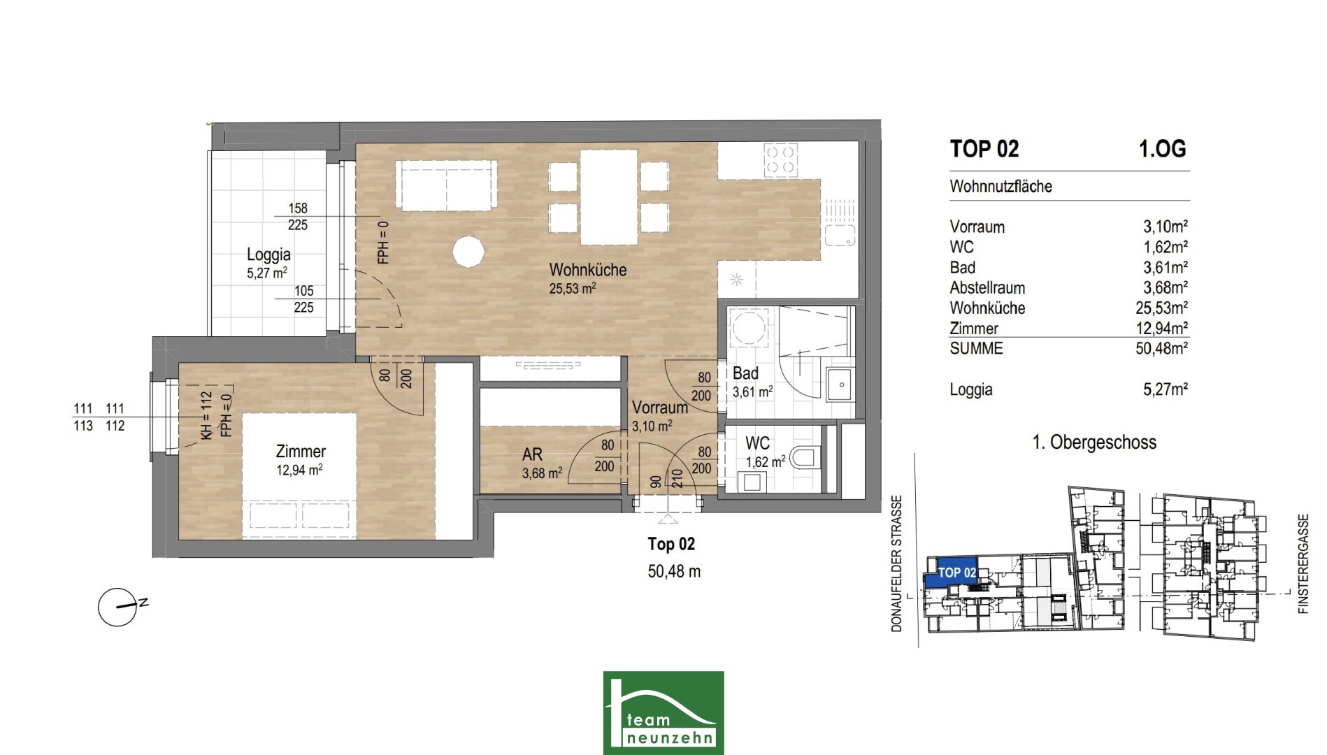 Wohnung zum Kauf provisionsfrei 275.001 € 2 Zimmer 50 m²<br/>Wohnfläche 1.<br/>Geschoss Donaufelder Straße 205 Wien 1220