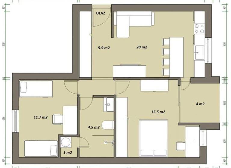 Wohnung zum Kauf 375.000 € 3 Zimmer 64 m² 1. Geschoss Jarun - Precko