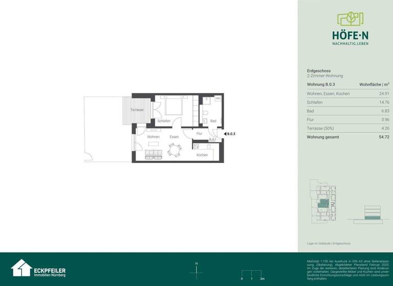 Wohnung zur Miete - Erstbezug 930 € 2 Zimmer 54,7 m² EG frei ab sofort Leyh Nürnberg 90431