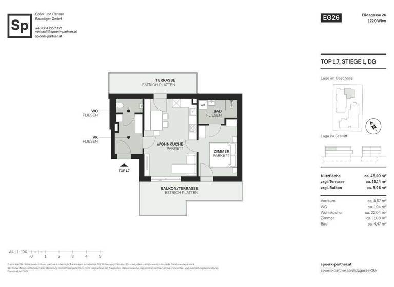 Wohnung zum Kauf - Erstbezug 358.000 € 2 Zimmer 45,2 m² 2. Geschoss Elidagasse 26 Wien, Donaustadt 1220